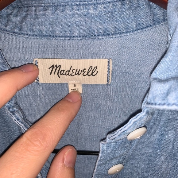 Madewell Denim Short-Sleeve Tie-Front Shirt Slouchy Relaxed Fit Size Small - Picture 5 of 6